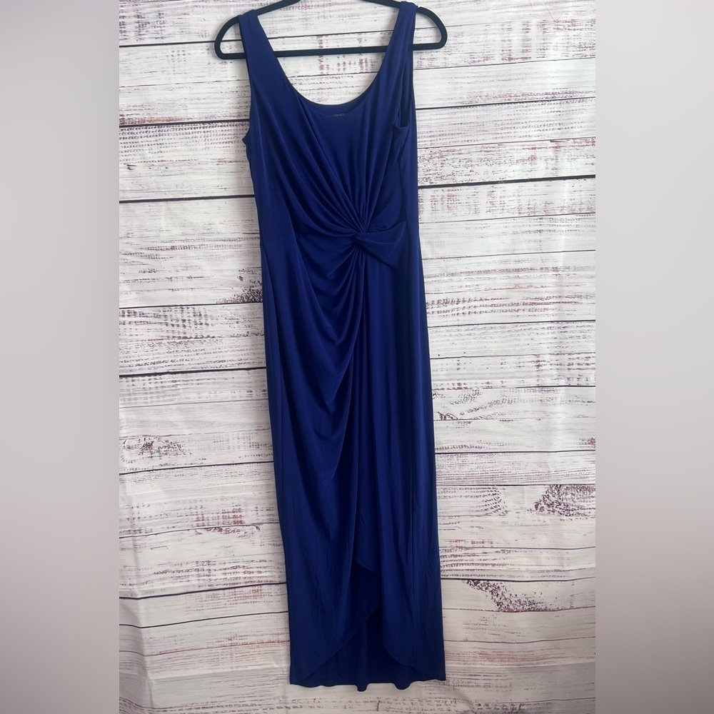 LAUREN RALPH LAUREN TWIST FRON MT JERSEY LONG EVENING GOWN DRAPED WAIST SIZE 12
